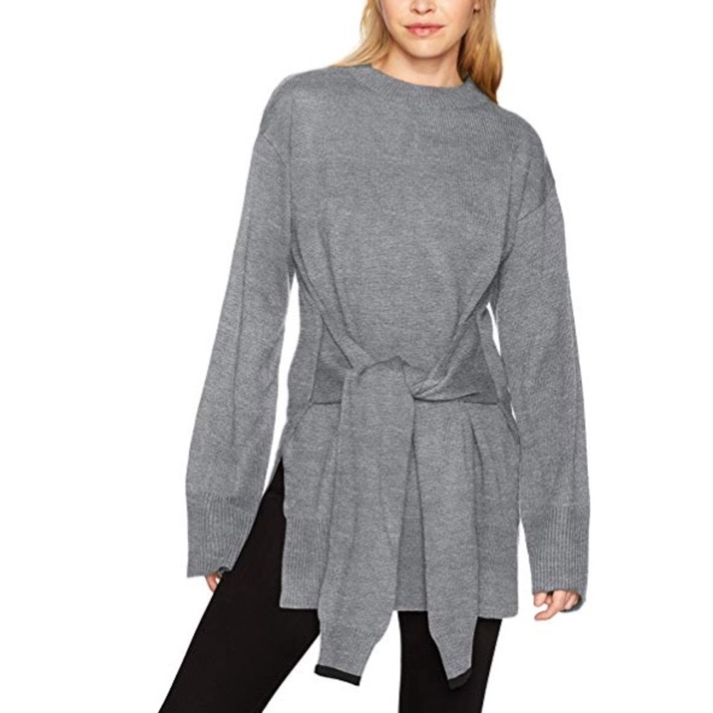 JOA Front Tie Side Slit Sweater